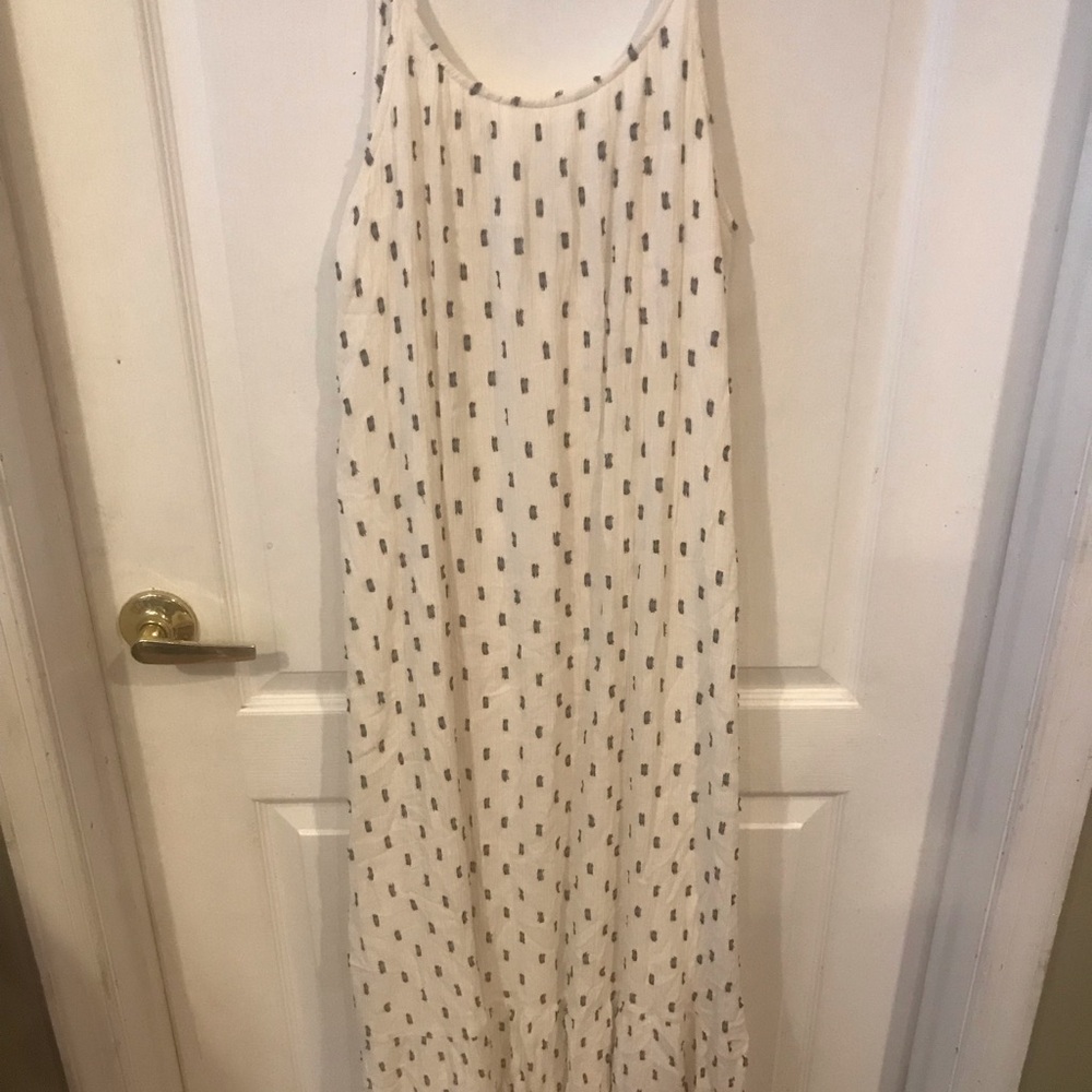 LOFT Blue and White Ruched Tiered Maxi Sundress
